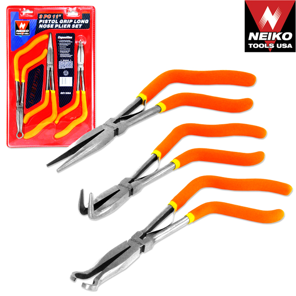 Neiko 02138A Pistol Grip Long Nose Pliers Set 10 Pack