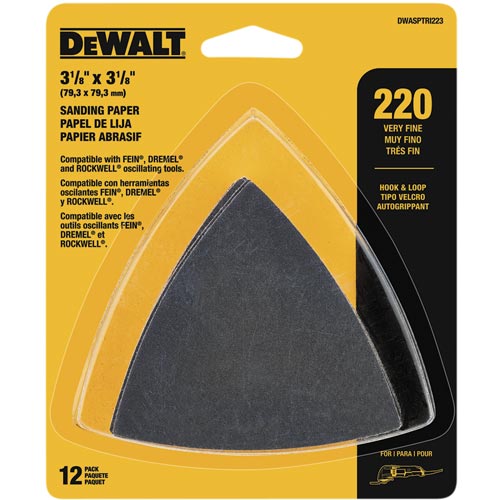 DeWalt DWASPTRI223 Hook & Loop Triangle 220 Grit Sandpaper