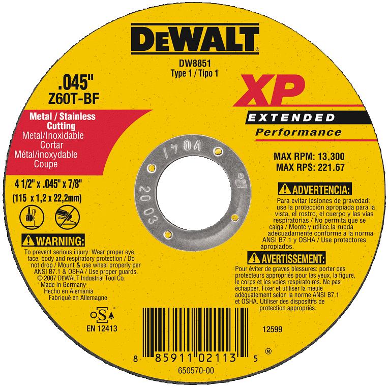 DeWalt DW8851 Metal Cutting Wheel 41/2" Each